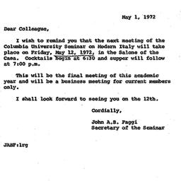 Announcements, 1972-05-01. ...