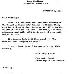 Announcements, 1971-11-01. ...