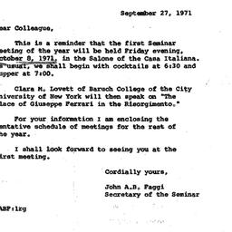 Announcements, 1971-09-27. ...