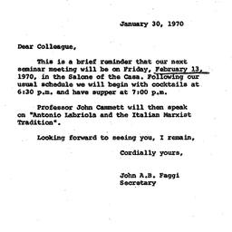 Announcements, 1970-01-30. ...