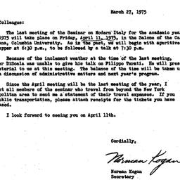 Announcements, 1975-03-27. ...