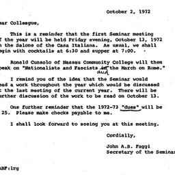 Announcements, 1972-10-02. ...
