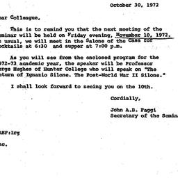 Announcements, 1972-10-30. ...