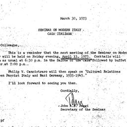 Announcements, 1973-03-30. ...