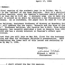 Announcements, 1986-04-17. ...