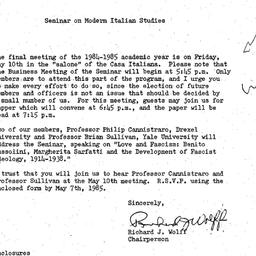 Announcements, 1985-05-10. ...