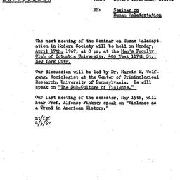 Announcements, 1967-04-05. ...