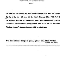 Announcements, 1969-05-08. ...