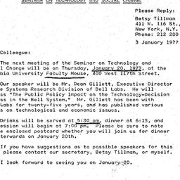 Announcements, 1977-01-03. ...