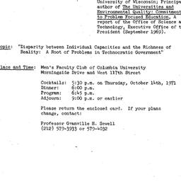 Announcements, 1971-10-14. ...