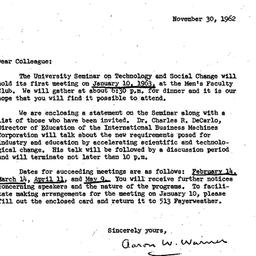 Announcements, 1962-11-30. ...