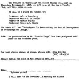 Announcements, 1969-11-13. ...