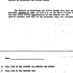 Announcements, 1969-10-09. ...