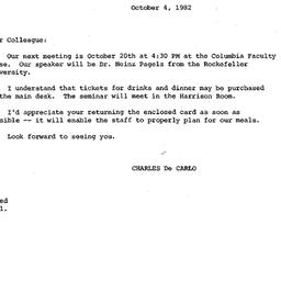 Announcements, 1982-10-04. ...