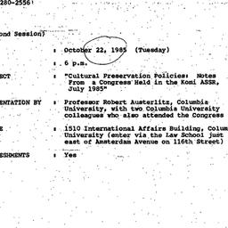 Announcements, 1985-10-11. ...