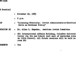 Announcements, 1985-11-01. ...