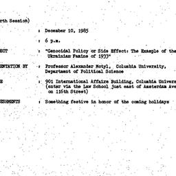 Announcements, 1985-11-29. ...
