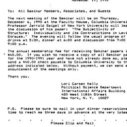 Announcements, 1990-11-19. ...
