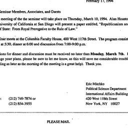 Announcements, 1994-02-17. ...