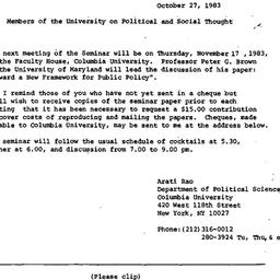 Announcements, 1983-10-27. ...