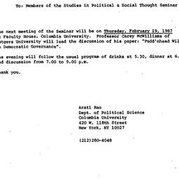 Announcements, 1987-01-30. ...