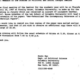 Announcements, 1987-04-16. ...