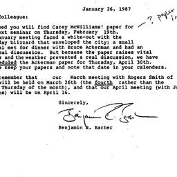 Correspondence, 1987-01-26....