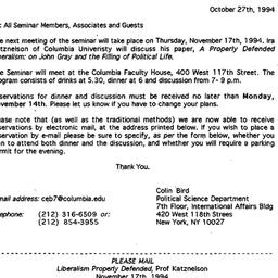 Announcements, 1994-10-27. ...