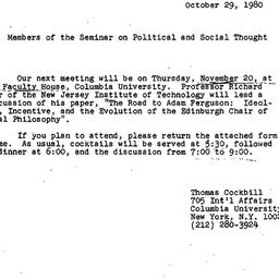 Announcements, 1980-10-29. ...