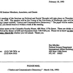 Announcements, 1993-02-18. ...