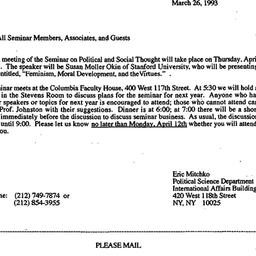 Announcements, 1993-03-26. ...