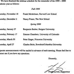 Announcements, 1999-11-05. ...
