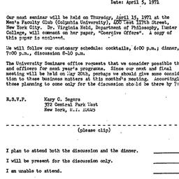 Announcements, 1971-04-05. ...