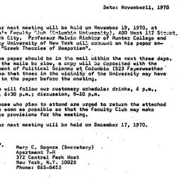 Announcements, 1970-11-11. ...
