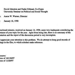 Correspondence, 1998-01-16....