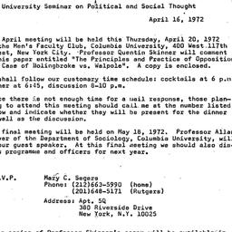 Announcements, 1972-04-16. ...