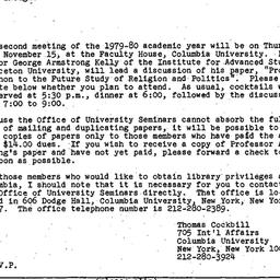 Announcements, 1979-10-29. ...