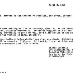 Announcements, 1980-04-02. ...