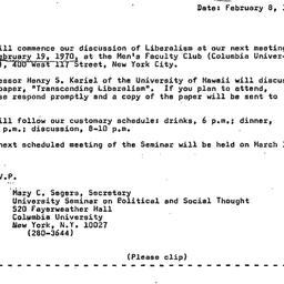 Announcements, 1970-02-08. ...
