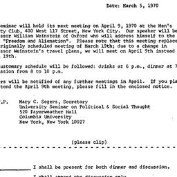 Announcements, 1970-03-05. ...