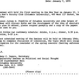Announcements, 1970-01-07. ...