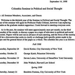 Announcements, 1998-09-14. ...