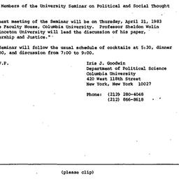 Announcements, 1983-04-08. ...