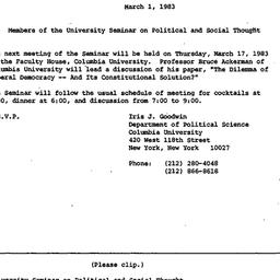 Announcements, 1983-03-01. ...