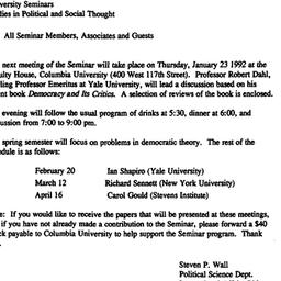 Announcements, 1992-01-23. ...