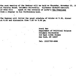 Announcements, 1985-10-30. ...