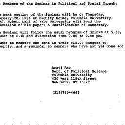 Announcements, 1986-02-05. ...