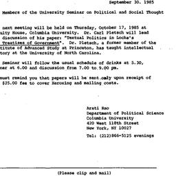 Announcements, 1985-09-30. ...
