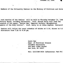 Announcements, 1984-10-22. ...