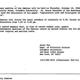 Announcements, 1984-10-08. ...
